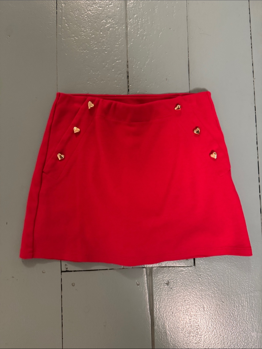 Bright Red Mini Skirt w/ shorts with Gold Heart Accents